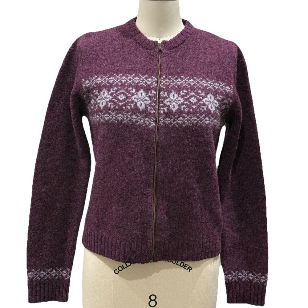 Abercrombie & Fitch Shetland Wool Fair Isle Zip Cardigan Sweater Purple Womens M